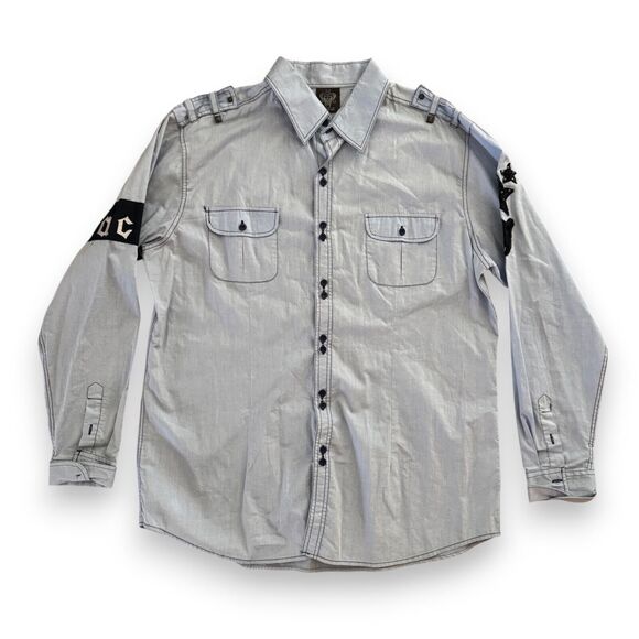 Blac Label Shirt Mens 2X Long Sleeve Button Front Studded Gray Black Y2K - Picture 1 of 8